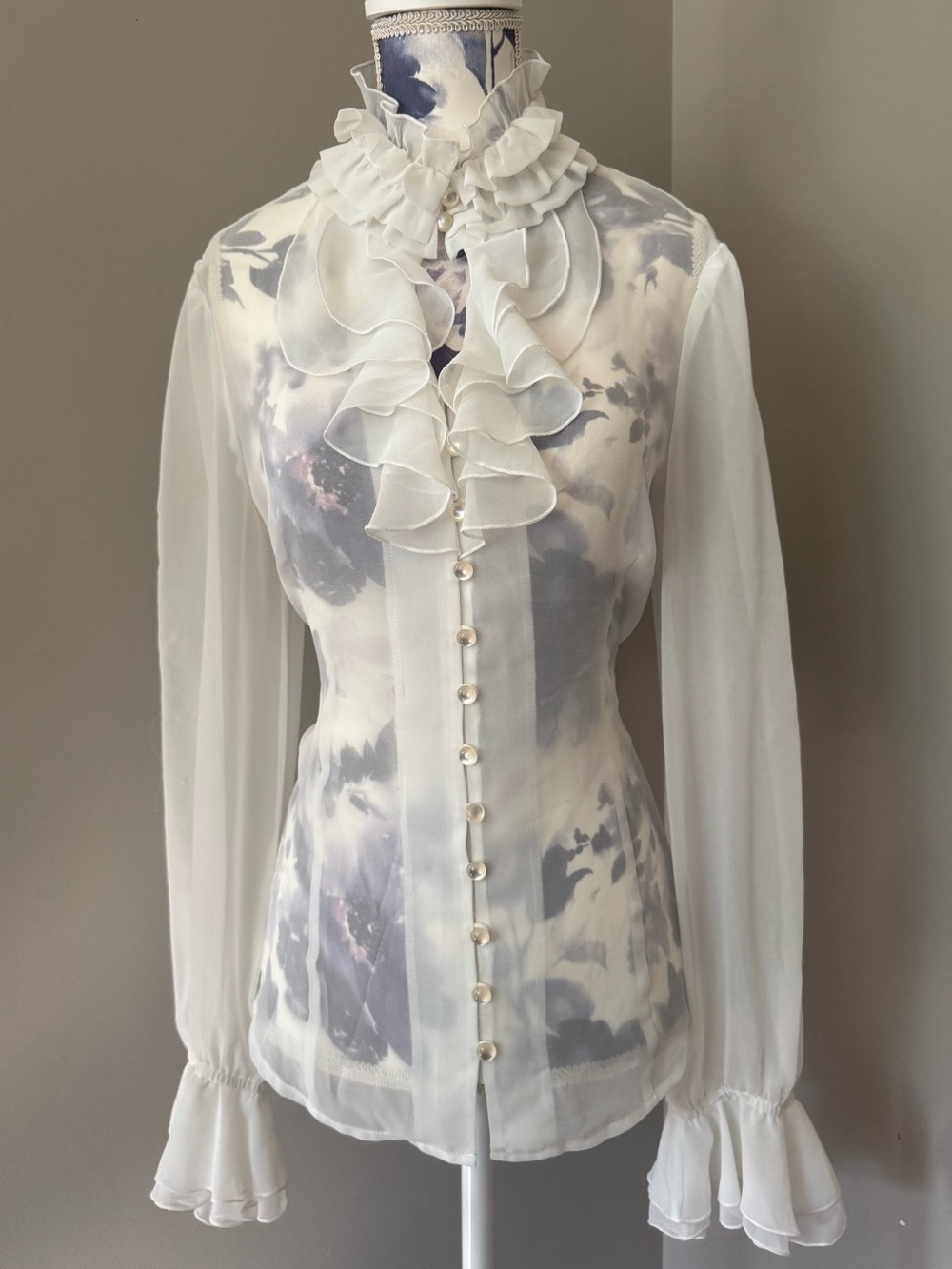 Sheer White Ruffle Neck Blouse